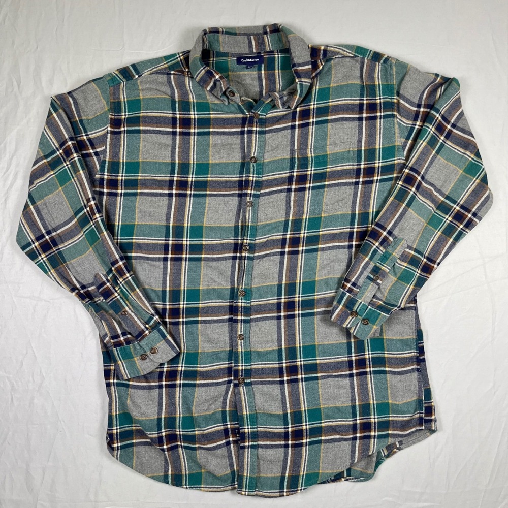 Croft & Barrow Mens XL Plaid Flannel Shirt Green Grey Blue Cotton Button Down
